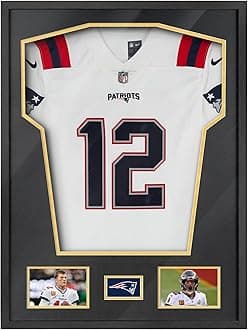 Yaetm Jersey Display Frame Case, Large Sport Jersey Shadow Box with Tempered Real Glass and Hanger for Baseball Basketball Football Soccer Hockey Shirt and Uniform, Two 4x6 Photos, Single, Black