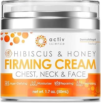 Hibiscus and Honey Neck Firming Cream - Natural Anti-Aging Facial Moisturizer with Retinol Collagen & Hyaluronic Acid - Day & Night Anti-Wrinkle Cream - Firming, Hydrating Face Cream - 1.7Oz