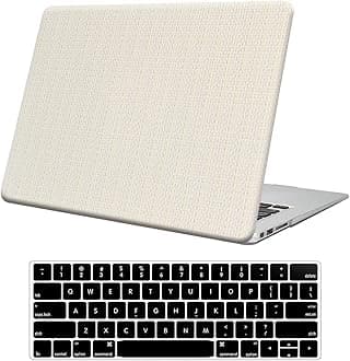 KEROMCompatible with Woven MacBook Pro 13 inch Case 2024-2016 M2 M1 A2338 A2289 A2251 A2159 A1989 A1706 A1708, Woven Fabric Textured Leather Hard Shell Case & Keyboard Cover, Has Logo Cutout, Beige
