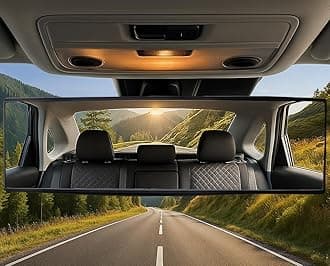 ICBEAMER Rear View Mirror 360mm Flat Surface Rearview Mirror Interior Clip on Wide Angle Reduce Blind Spot Effectively Easy Install