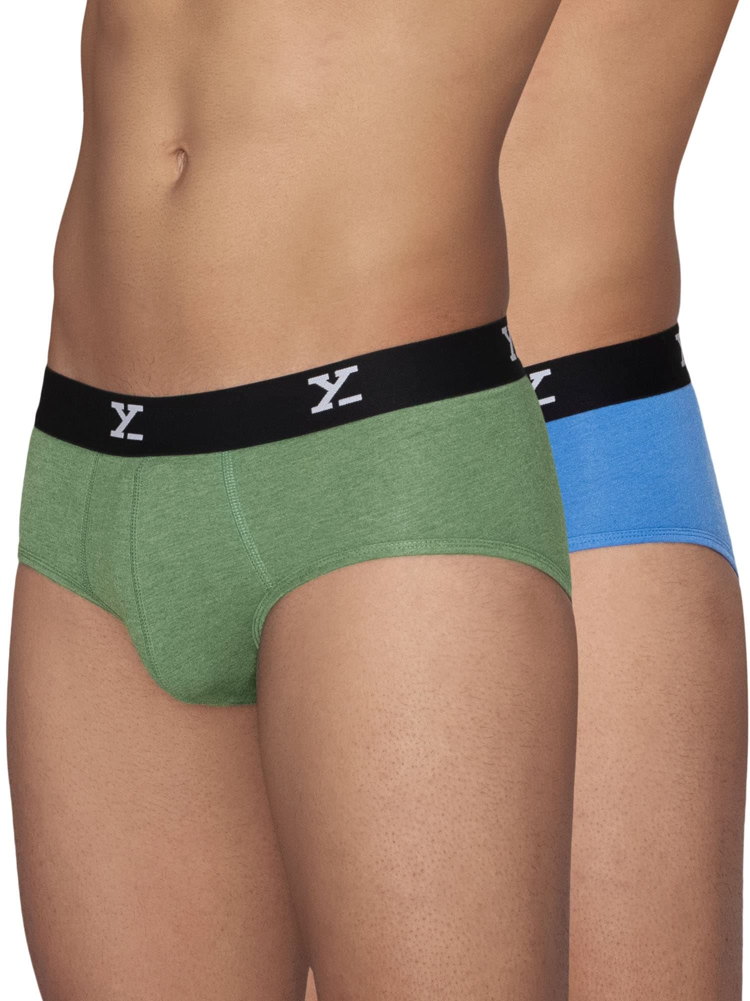 Men Micro Modal Brief, Regular Fit, Solid, Pack of 2, XYBRF2PCKN702M, Olive Green+Olympic Blue, M