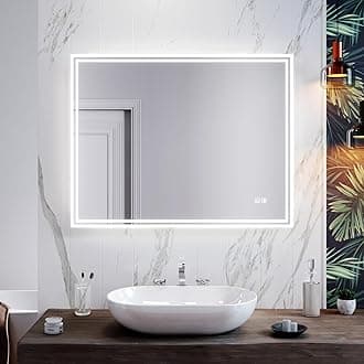 ELEGANT Modern Bathroom Mirrors with 3 Colors Dimmable, 900 x 700 mm Horizontal Vertical Illuminated LED Bathroom Mirror Light Touch Sensor with Demister