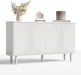 LITTLE TREE 59-Inch White Buffet Cabinet Sideboard with Storage, Modern Sideboard Buffet Table with Doors for Living Room, Dining Room