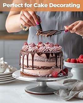 Kootek 12 Inch Cake Turntable Cake Decorating Kit Supplies, 7 Pcs Baking Supplies Aluminium Alloy Revolving Cake Decorating Stand, with 3 Icing Smoother, Icing Spatula, Silicone Spatula, Cake Cutter