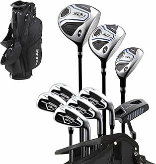 - Aspire XD1 Men’s 14-Piece Golf Set – 460cc Titanium Driver, Wood, Hybrid, 6-PW Irons, Putter, Stand Bag, 3 Headcovers and Cover