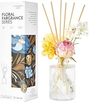 Chloefu Lan Amber Reéd diffuser, 6.7 oz Natural Essential Scented Oil, Pink Yellow and White Flowers Reéd Diffuser Sticks, Bathroom, Home & Office Decor, Preppy Room Decor, Amber Diffuser Oil Gift Set