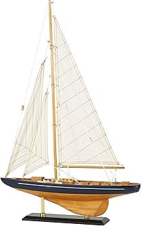 Deco 79 Wood Sail Boat Sculpture with Lifelike Rigging, 17" x 4" x 21", Beige