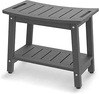 Shower Bench for Inside Shower - Grey HDPE Shower Stool Waterproof - Spa Bathroom Seat Chair with Handle, Storage Shelf, Adjustable Feet - Indoor/Outdoor, Weather Resistant