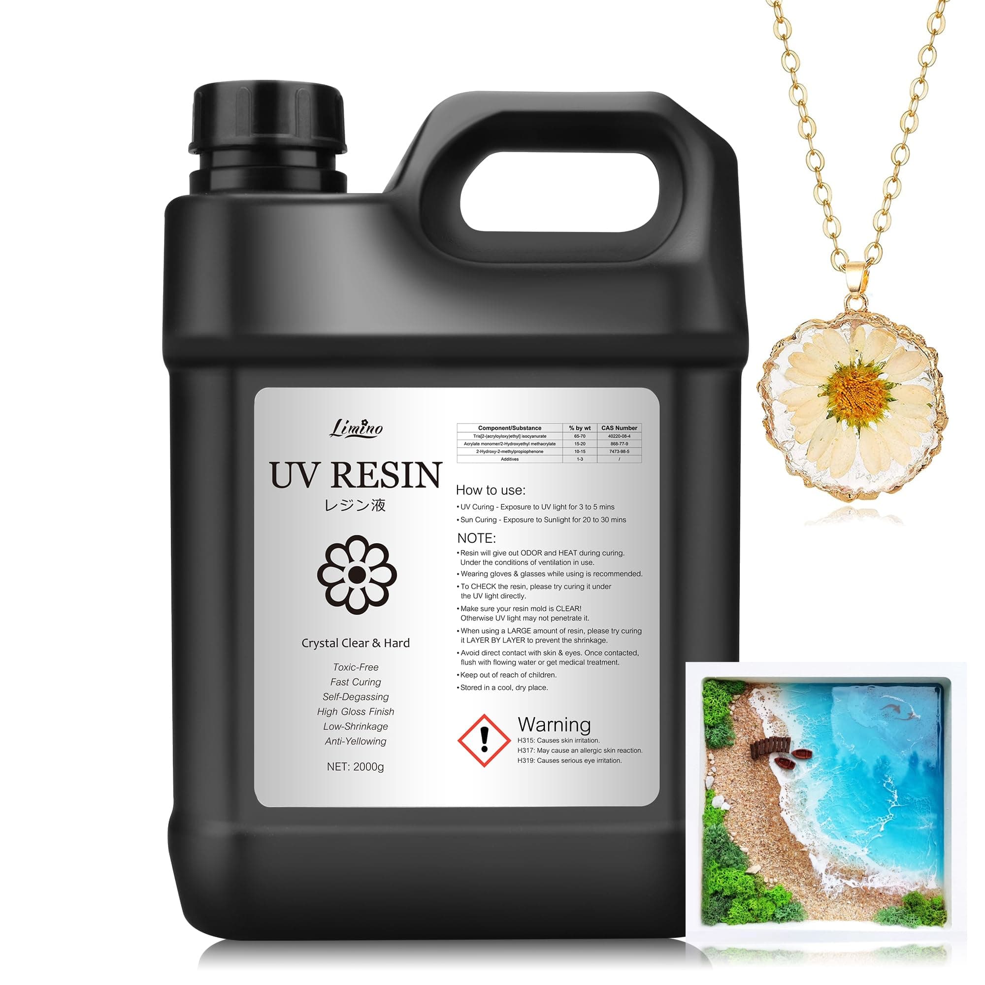 UV Resin - 2,000g Upgraded Crystal Clear Hard Ultraviolet Curing Resin for DIY Jewelry Making, Craft Decoration - Low Odor UV Glue Solar Fast Cure Epoxy Resin for Casting, DIY Resin Mold, Crafts
