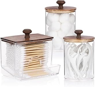 Qtips Holder Bathroom Container, 10oz Big Qtips Dispenser Cotton Ball Holder, Clear Plastic Apothecary Jar Organizer for Storage Cotton Swab, Round Pads, Floss Picks