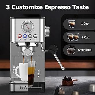 KOIOS - Upgraded 1200W Espresso Coffee Machines with Foaming Steam Wand, 20 Bar Semi Automatic Coffee Maker for Home, 64oz Removable Water Tank, PID Control System