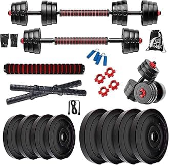 Bodyfit 3 in 1 Convertible-Expandable Dumbbells Set (8kg to 60kg) Weight Plates and Fitness Kit for Men n Women Full Body Workout, Adjustable Dumble Exercise Set. (46kg Weight Plates)
