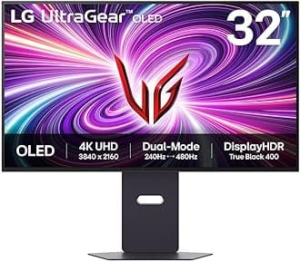 UltraGear OLED Gaming Monitor 32GS95UV-B, 32 inch UHD 4K, Dual mode 4K: 240Hz / FHD: 480Hz, 0.03ms Response Time, NVIDIA G-Sync & AMD FreeSync Premium Pro, 7W Stereo speakers, DisplayPort, HDMI 2.1