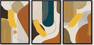 PHOPAGO 24x36in Large Boho Abstract Framed Wall Art Modern Minimalist Luxury Gold Line Artwork Kitchen Dining Room Decor Black Framed