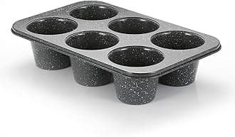 Monfish Jumbo Deep Muffin pan 6 cup large cupcake pan gray granite finish Carbon steel muffin tin 3.5x3inch cup (deep 6 cup)