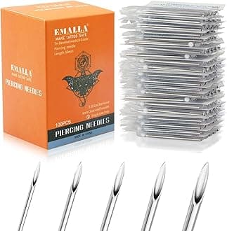 Ear Nose Piercing Tool 100pcs Mixed 12G 14G 16G 18G and 20G Hollow Tool for Ear Nose Navel Nipple Lip Tongue Piercing Kits