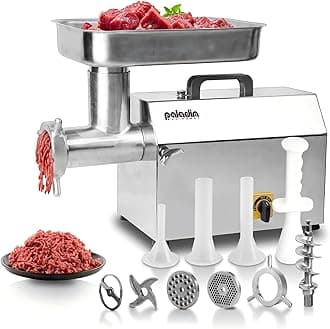 Paladin Euqipment Commercial Electric Meat Grinder 12 Inch 14 Lbs Per Minute 1 Heavy Duty Stainless Steel Meat Grinder with Sausage Filler, Great for Processing