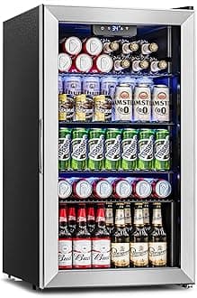 - Beverage Refrigerator Cooler - 126 Can Mini Fridge Glass Door for Drinks Soda Beer Wine - Small Refrigerator for Office Bedroom Home Bar, 4 Adjustable Shelves, 3.2 Cu.Ft, Silver