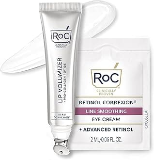 RoC Derm Correxion Lip Volumizer - Lip Plumper Peptide Treatment with Hyaluronic Acid & Vitamin E + Line Smoothing Eye Cream Packette