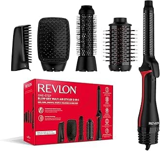 Revlon One Step Blow-Dry Multi Air Styler 5 in 1 Dryer, 360 Vented AirFlow Curler, Volumiser Oval, Paddle, Round, Root-Drying Concentrator - 4 Heat Settings RVDR5371 - Black