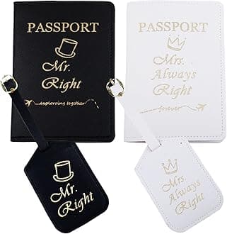 passport holder mrs and mr, Passport Wallets Travel Holder Set,Honeymoon gift, Wedding Bridal Shower Gift,Travel Luggage Tags Passport Cover (Mr. Right and Mrs. Always Right)