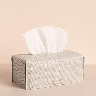 OLETHA Aesthetic Rectangle Tissue Box Cover, Medium Flat Box Tissues Holder Rectangular, Woven Textured, Grey