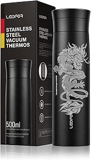 Tea Infuser Tumbler for Loose Leaf Tea, Stainless Steel Vacuum Insulated, Hot Iced Coffee and Fruit Infused Water – Leak proof (Black (Dragon Laser) 17OZ)