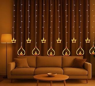 Desidiya® Diya Lights Diwali String Curtain Lights – Warm White Indoor & Outdoor Lights for Home, Wall, Window, Indian Wedding, Garden, Bedroom, Christmas, Party, and Festive Decor- Corded Electric