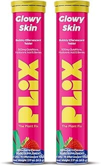 – PLIX Glowy Skin 500mg Glutathione Supplement with Hyaluronic Acid, Vitamin C, E & Berries | 30 Effervescent Tablets, Strawberry Flavor