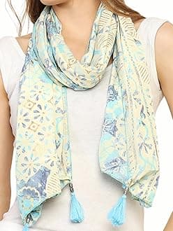 KE KANHA EXPORT Women Scarf|Stole For Women|Scarf For Women Stylish|Stall For Women|Border Print Face Cover Head Wrap|Boho|Beach|Multicolor|180x50cm|Pack Of 1