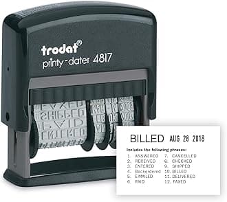 Trodat Economy 12-Message Stamp, Dater, Self-Inking, 3/8 x 2 Inches, Black (E4817)