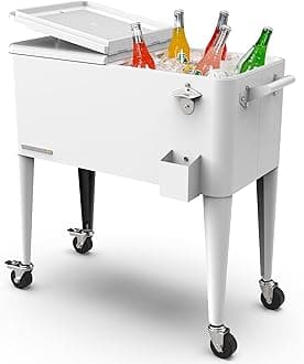 80-Qt Large Outdoor Patio Cooler with Wheels & Handles, Portable Rolling Hard Cooler for Outside, Retro Ice Cooler Cart, Beverage Can Coolers for Backyard Parties