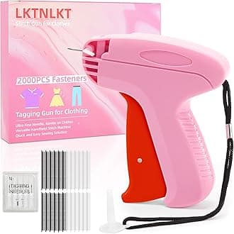 Stitch Gun for Clothes - Includes 6 Fine Needles, 1000 White & 1000 Black Fasteners, Handheld Stitch Gun - Quick Clothing Fixer, Tag Gun for Clothes (Pink Red)