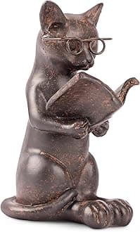 Young's Inc. Cat Figurine - Cute Cat Statue - Whimsical Cat Decor for Cat Lovers - Cat Collectibles and Meditation Decor - Cat with Eye Glasses - 4'' L X 3'' W X 5'' H