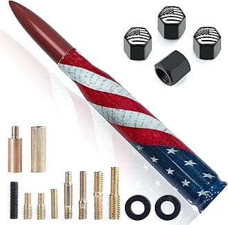 Car Truck Antenna American Flag Design with American Flag Valve Stem Caps for GM Chevy Silverado 1500 2500 3500 Ford F150 F250 F350 Super Duty Raptor Heavy Duty Pickup Trucks - 5.5 Inch (Red)