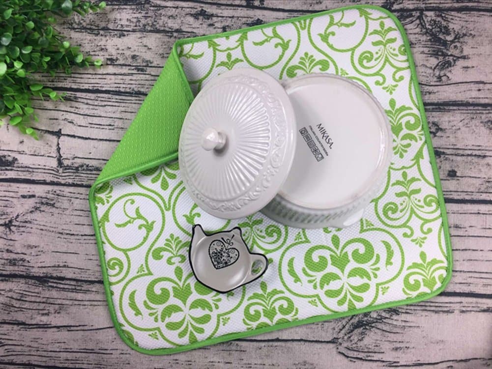 Kitchen Microfiber Fast Absorbent Dish Drying Mat Countertop Draining Board Drying Mat Dry Mat Square 41 x 46 cm (Green)