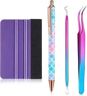 4 Pcs Pin Pen Weeding Tool, Craft Vinyl Weeding Tool Kit, Includes Air Release Pen, Vinyl Squeegee Vinyl Tweezers Weeders Adhesive Film HTV Vinyl for Lettering, Cutting, Splicing (Blue Purple)