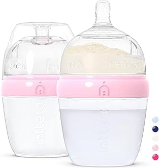 INTTERO Baby Bottles with Built-in Formula Dispenser, Anti-Colic Wide Neck Design for Newborn Feeding and Everyday Baby Essentials, 6 Oz Slow Flow (2 Pack), Cute Pink