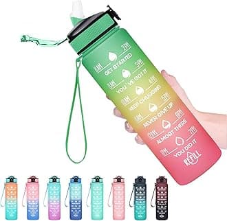 HYETA 32 oz Water Bottles with Times to Drink and Straw, Motivational Water Bottle with Time Marker, Leakproof & BPA Free, Drinking Sports Water Bottle for Fitness, Gym & Outdoor, Signal Lights