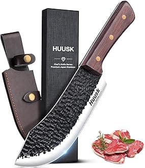 Huusk Meat Cleaver Knife - 7" Butcher Knife for Meat Cutting - Hand Forged Chopping Knives with Ergonomic Handle - Ultra Sharp Kitchen Chef Knives for Home Outdoor BBQ, Gifts for Men and Women