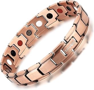 Ultra Strength Magnetic Bracelet - 3,500 Gauss Per Magnet -Magnetic Bracelets for Men Woman - Adjustable Length -Pulseras Magneticas (Copper)