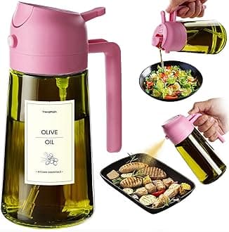TrendPlain - Original 16oz/470ml Olive Oil Dispenser Bottle for Kitchen Gadgets and Air Fryer Accessories - Olive Oil Sprayer for Cooking w/Stickers - Bubblegum