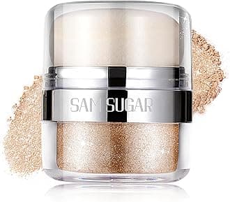 Body Shimmer Powder, Body Glitter Powder with Sponge Head, Eyes, Hair, Face Glitter for Women & Girls, 3D Contour & Long Lasting Luminous, Shimmer Makeup Perfect for Daily, Party (Champagne Gold)