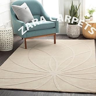 Zara Carpets Solid Plain Exported Quality Hand Made Carpets and Rug Size 9 Feet by 12 Feet (9x12 feet) Cream Web