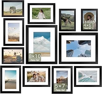 HappyHapi Picture Frame Set of 12, Gallery Wall Frame Set for Wall Mounting or Tabletop Display, Multi Sizes Including 4x6 5x7 8x10 Picture Frames(Black)