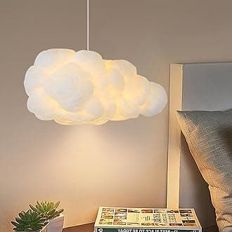 Cloud Pendant Hanging Light Fixture, Modern Fluffy Ceiling Lighting Chandelier, White Lamp Shade Lampshade for Children Girls Kids Living Room (40cmx20cm)