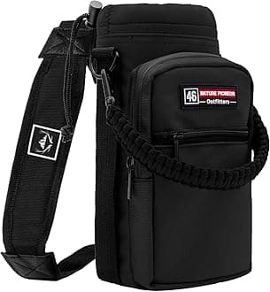 Water Bottle Holder with Adjustable Strap - 26/32/36/40/46/64oz Insulated Water Bottle Sling Carrier with Paracord Handle & 2 Pockets, Outdoor Sports, Hiking, Camping, Gym