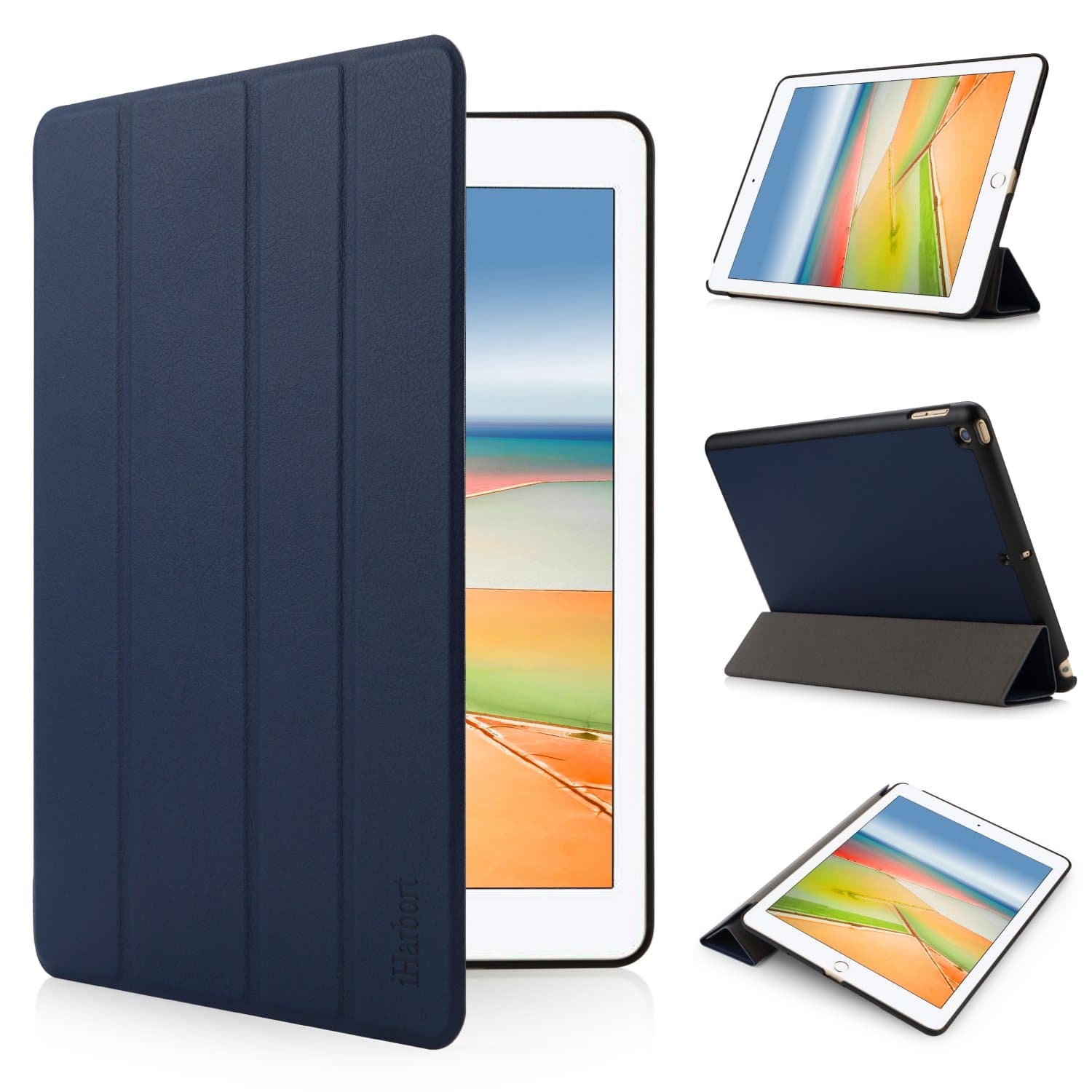 iPad 9.7 Case 2017/2018 - Multi-Angles Smart Cover Holder Stand PU Leather Case with Sleep/Wake Up Function, Dark Blue