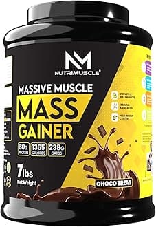 Nutrimuscle Massive Muscle Mass Gainer - 7 lbs - 3.18 Kgs - Choco Treat (Chocolate) Flavour - for Mass, Muscle, Power & Strength Gain -Contains CREATINE MONOHYDRATE - High protein Gainer