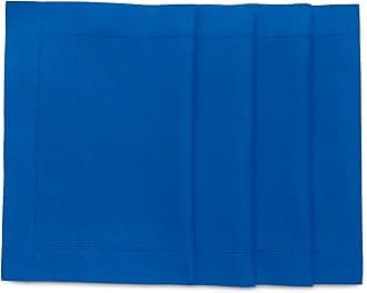 Blue Placemats Set of 4 - Cotton Linen Hemstitch Placemats 14 x 19 Inch for Mothers Day